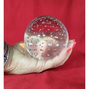 Air Bubble Murano Ball Paperweight Signed Round Clear Glass Sphere Globe Italy